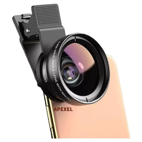 Kit Lente Para Celular 2x1 Fotos e Vídeos com 1 Lente Macro e 1 Lente Grande Angular