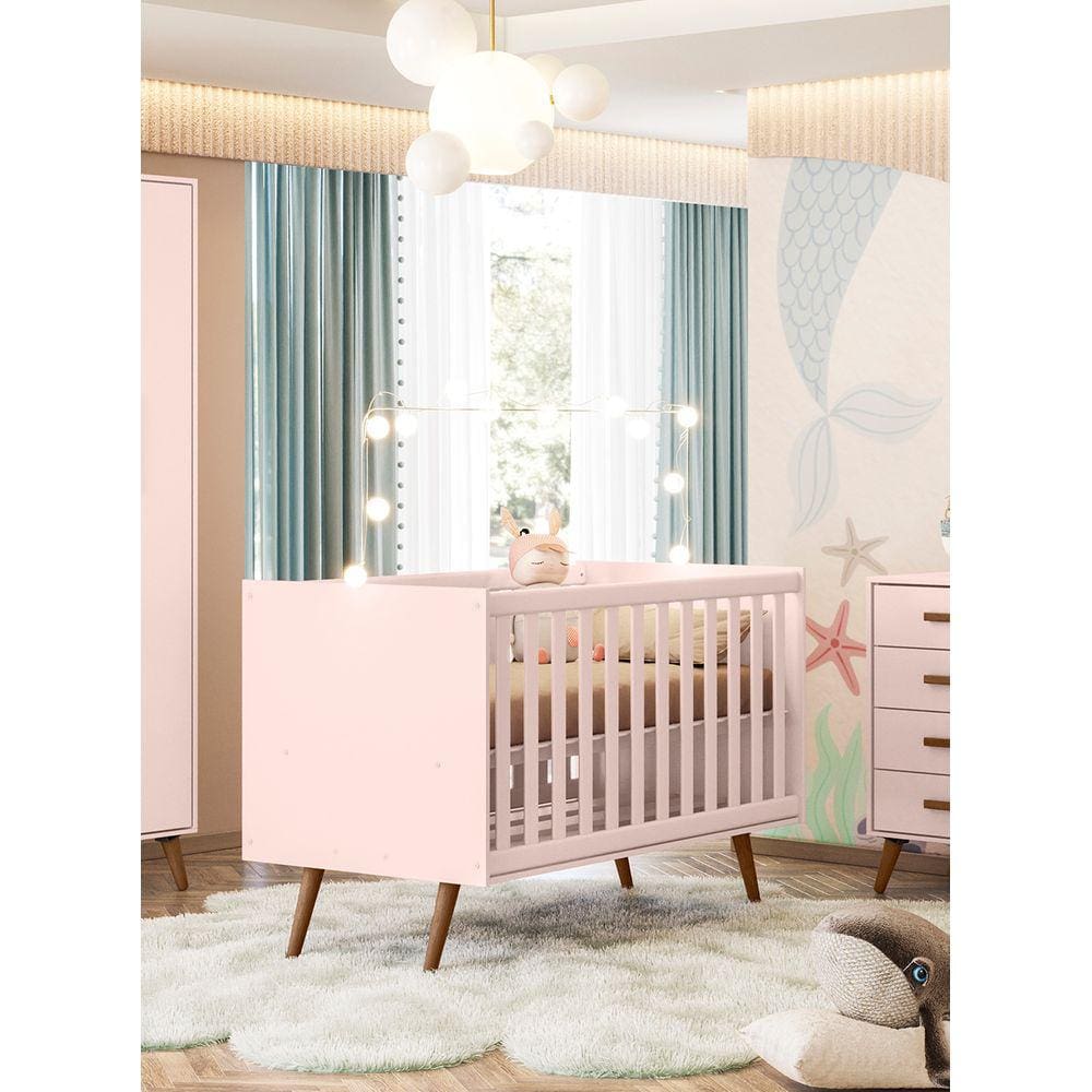 Berço Qencanto Retrô Qmovi Rosa + Colchão Gazin