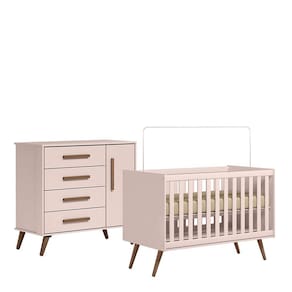 Quarto de Bebê Qencanto com Cômoda e Berço Qmovi Rosa