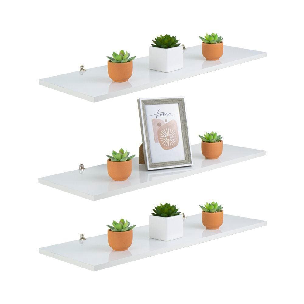 Kit 3 Prateleira Branca MDF 60 x 10cm Suporte Cantoneira