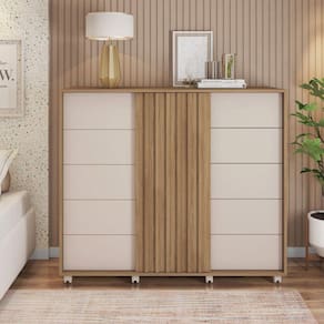 Cômoda 2 Portas 5 Gavetas Pegasus Caemmmun Buriti/Off White