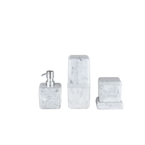 Conjunto Para Banheiro Coza Cube 4 Peças Mármore Branco