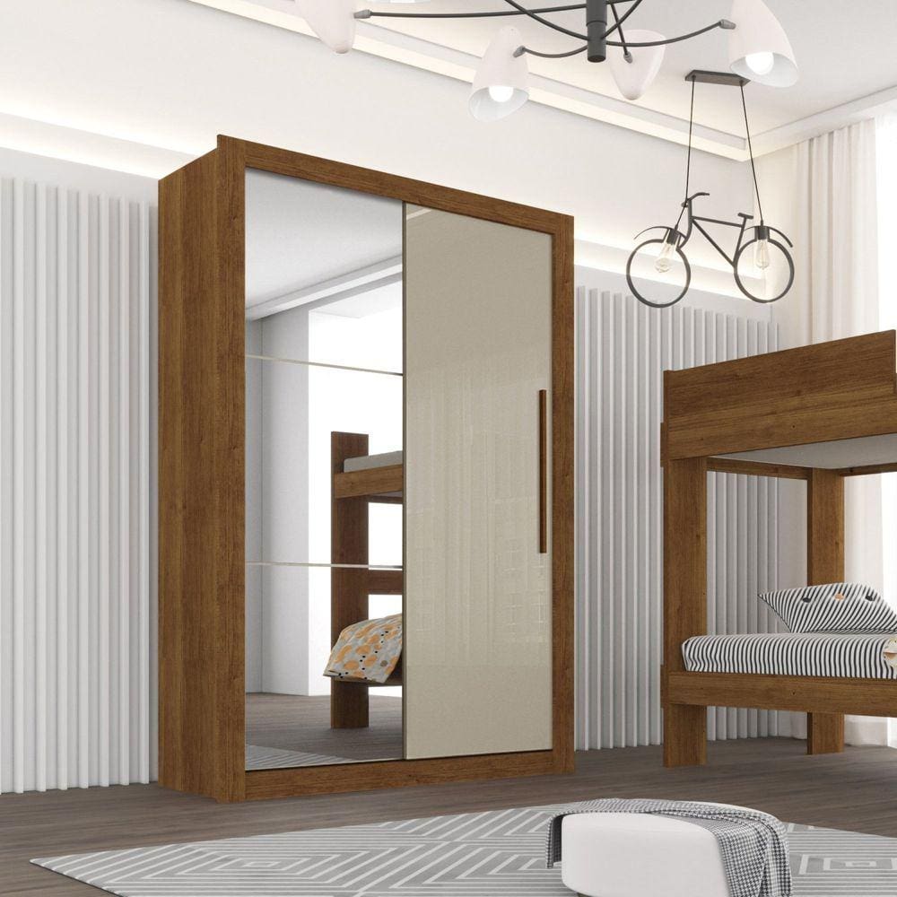 Guarda Roupa Solteiro com Espelho 2 Portas 2 Gavetas Costa Rica Sallêto Móveis Cinamomo/Off