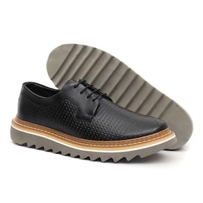 Sapato de Couro Oxford Masculino Derby Tratorado Premium