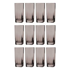 Conjunto Com 12 Copos Vidro Bali Quadrado 320ml Cinza