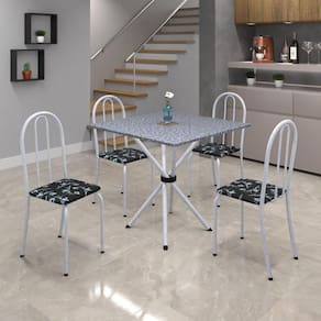 Conjunto de Mesa Tubular 70x70cm Tampo em Granito com 4 Cadeiras Ane B Soma Móveis Preto floral/Mart Pérola/Granito Ocre
