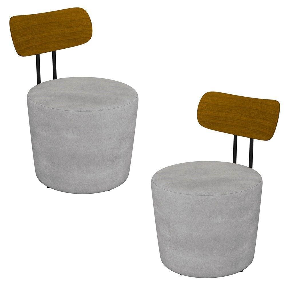 Kit 2 Poltronas Decorativas Redondas 53cm Le Moon M22 Veludo Cinza - Mpozenato