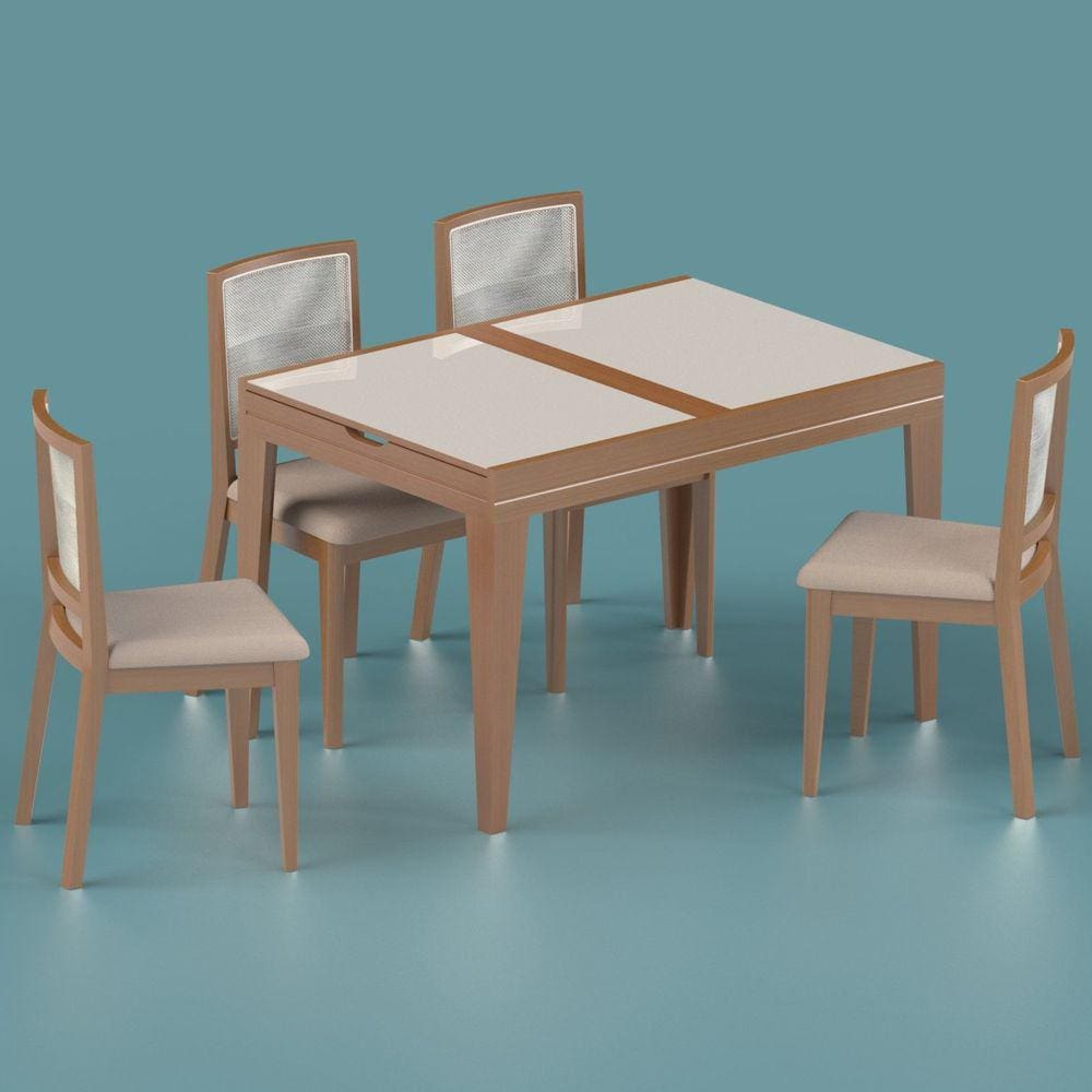 Conjunto de Sala de Jantar com Mesa Extensível 4 Cadeiras 120cm Madri Carmo Móveis Marrom