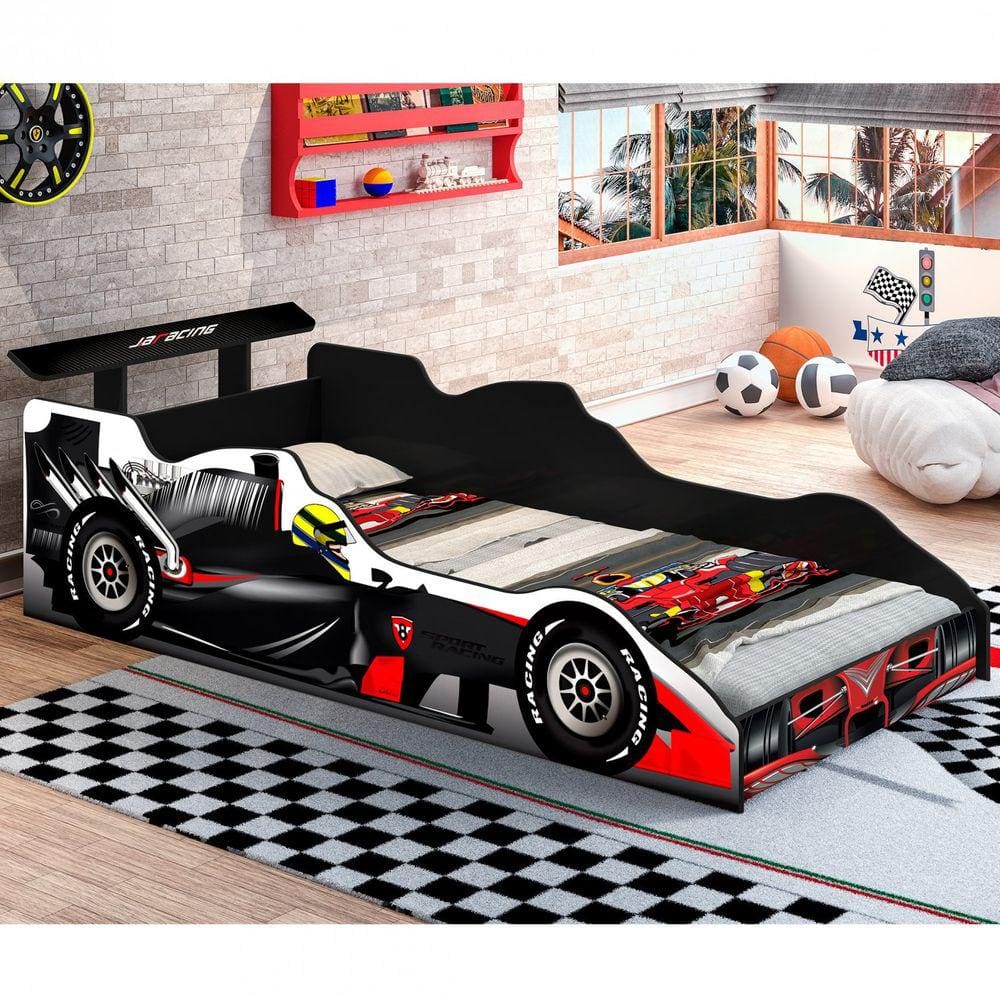 Cama Infantil Solteiro Carro Formula 1 Vermelho para Colchão 88cm