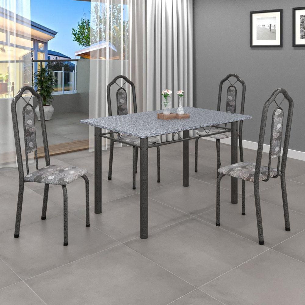 Conjunto de Mesa 120x75cm Tampo Granito com 4 Cadeiras Bianca Soma Móveis Paraopeba/Mart Prata/Granito Ocre