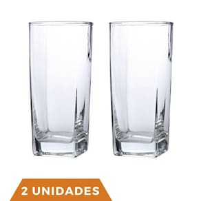 Copo Vidro 320ml Quadrado Bali Jogo com 2 Transparente Luxo