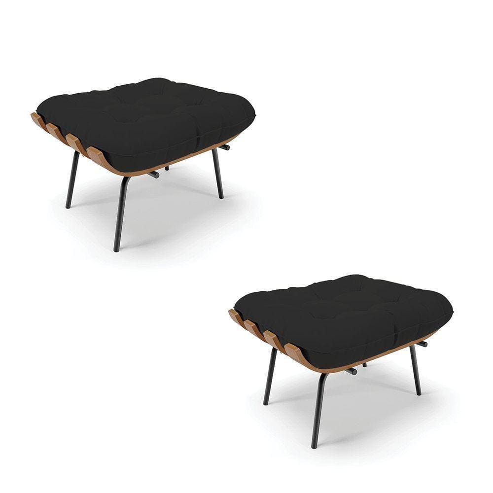 Kit 02 Puffs Costela Veludo Preto Base Metálica Preto