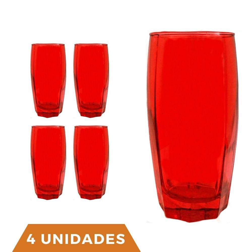 Copos Vidro Jogo com 4 Florence 370ml Vermelho Luxo Almoço