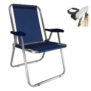 Cadeira Max Alumínio Praia Piscina Até 140Kg Porta Copos Térmico Lata Isopor Dobrável - Zaka