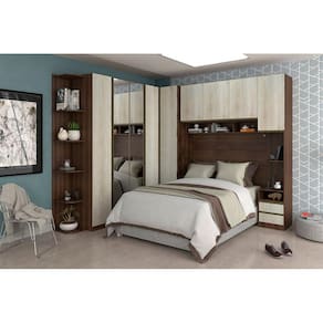 Guarda Roupa Casal de Canto com Espelho 9 Portas Nogueira Dourado Legno Crema Prime Luciane Móveis