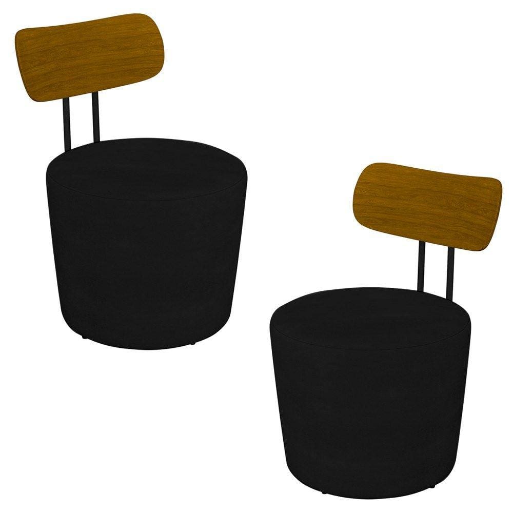 Kit 2 Poltronas Decorativas Redondas 53cm Le Moon M22 Veludo Preto - Mpozenato