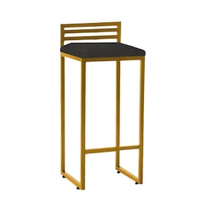 Banqueta Alta Núria Bar Bistrô Ferro Dourado Suede Cinza