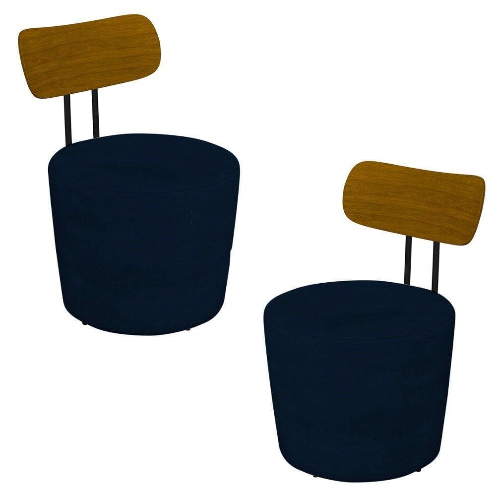 Kit 2 Poltronas Decorativas Redondas 53cm Le Moon M22 Veludo Azul Marinho - Mpozenato