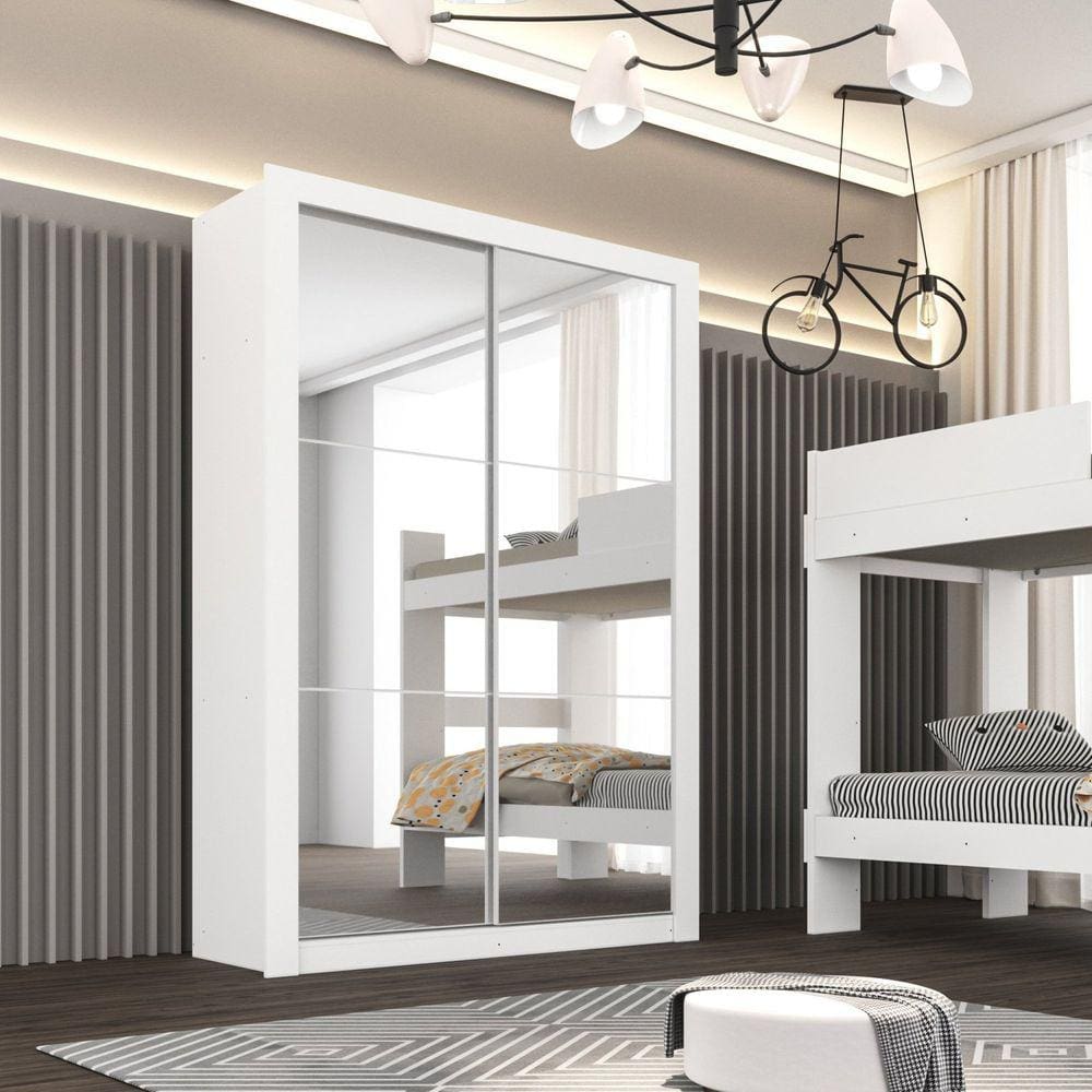 Guarda Roupa Espelhado 2 Portas 2 Gavetas Costa Rica Sallêto Móveis Branco