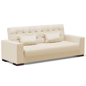 Sofá Cama Decorativo 210Cm Beesley Pu Bege Fosco - Gran Belo