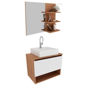 Conjunto Para Banheiro Com Cuba E Espelho Bn5 Amendoa Branco