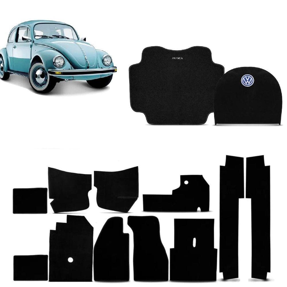 Kit Forração de Assoalho Tapete Carpete Fusca 1970 a 1995 com Tapete Porta Malas e Capa de Estepe Preto