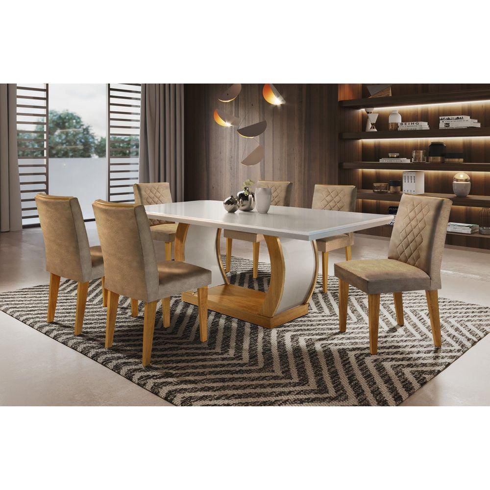 Conjunto de Mesa 6 Cadeiras Tampo MDF e Vidro Nell Móveis