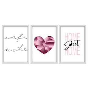 Kit 03 Quadross "Pink Heart" 43X33X1Cm