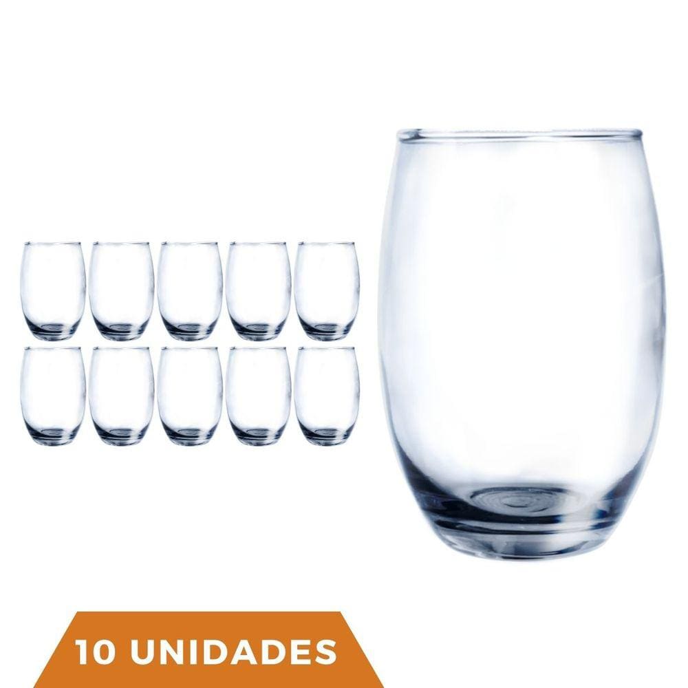 Copo Vidro 450ml Redondo Bellagio Jogo com 10 Transparente