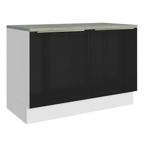 Balcão De Pia 120Cm 2PTSBranco/Preto Lux Madesa Branco/Preto
