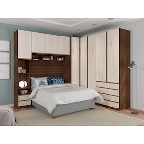 Guarda Roupa Casal de Canto 9 Portas 6 Gavetas Nogueira Dourado Legno Crema Prime Luciane Móveis