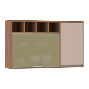 Armário Aéreo 120cm 1 Porta de abrir 1 Porta Basculante Vidro Reflecta e Nicho Lari Luciane Móveis