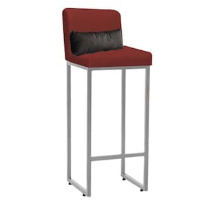 Banqueta Alta Industrial Ferro Prata Suede E Almofada Cinza