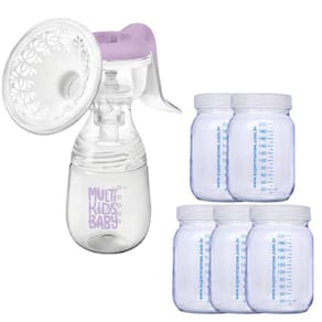 Kit Extrator de Leite Manual Multikids + 5 Potes de Vidro para Leite Materno 200ml