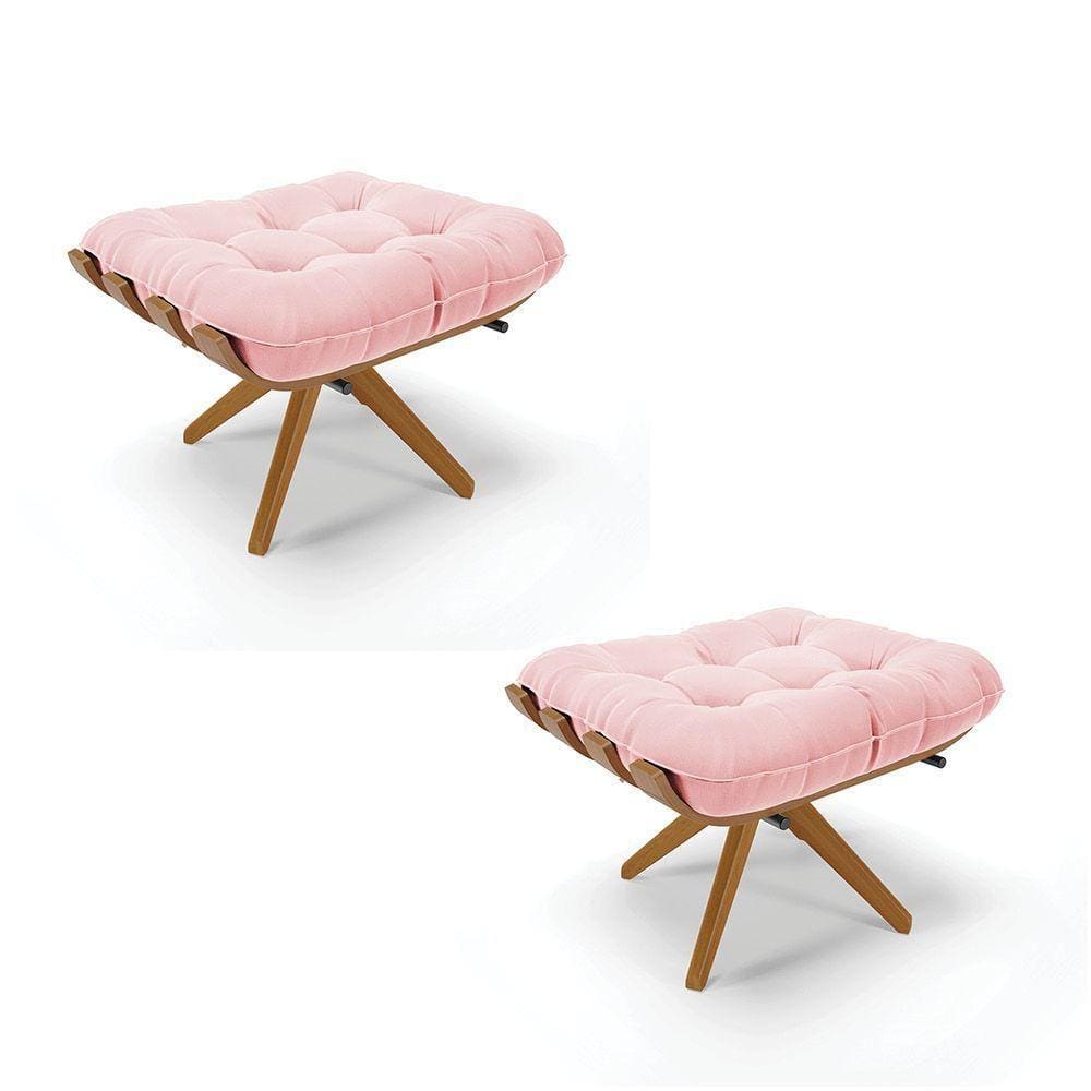 Kit 02 Puffs Giratório Suede Base Madeira Ma25 - D`rossi Rosa Bebê