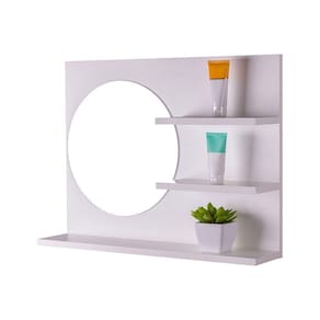 Espelho Redondo P/ Banheiro C/ Prateleiras Branco 60 X 45Cm