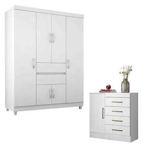 Cômoda Montevidéu e Guarda Roupa Solteiro Ecom 2 Branco Flex - Demóbile
