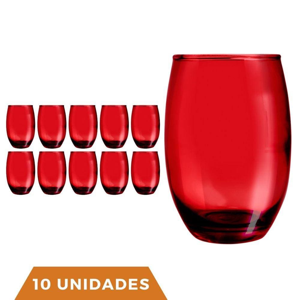 Kit 3 Jogos Copos Vidro Bellagio Vermelho Colorido 450ml