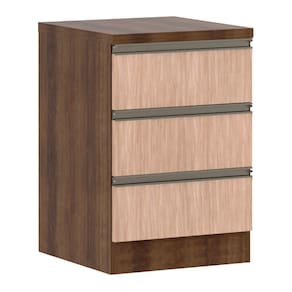 Mesa de Cabeceira 3 Gavetas 40cm Estrutura Nogueira Dourado Prime Plus Luciane Móveis