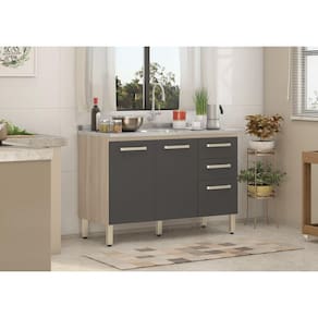 Balcão Gabinete de Pia Miss 120cm Avena/Grafito S/ Tampo