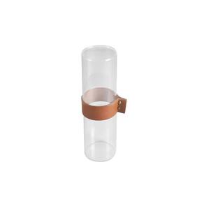 Vaso Decorativo Cilindrico de Vidro com Faixa de Couro 23cm RHO0007 BTC