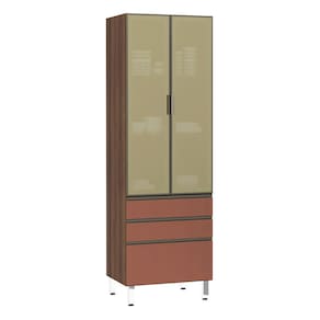 Paneleiro Torre 70cm 2 Portas Alumínio Inox Reflecta Bronze 2 Gavetas 1 Gavetão Jade Luciane Móveis