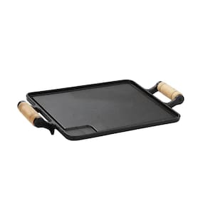 Bifeteira de Ferro Fundido Quadrada Alça Madeira 25x25cm