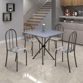Conjunto de Mesa Tubular 70x70cm Tampo em Granito com 4 Cadeiras Ane B Soma Móveis Paraopeba/Mart Prata/Granito Ocre