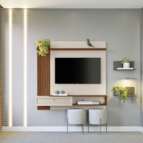 Painel para TV até 55 Polegadas 1 Porta 1 Prateleira Alvorada Linea Brasil Freijó/Off White