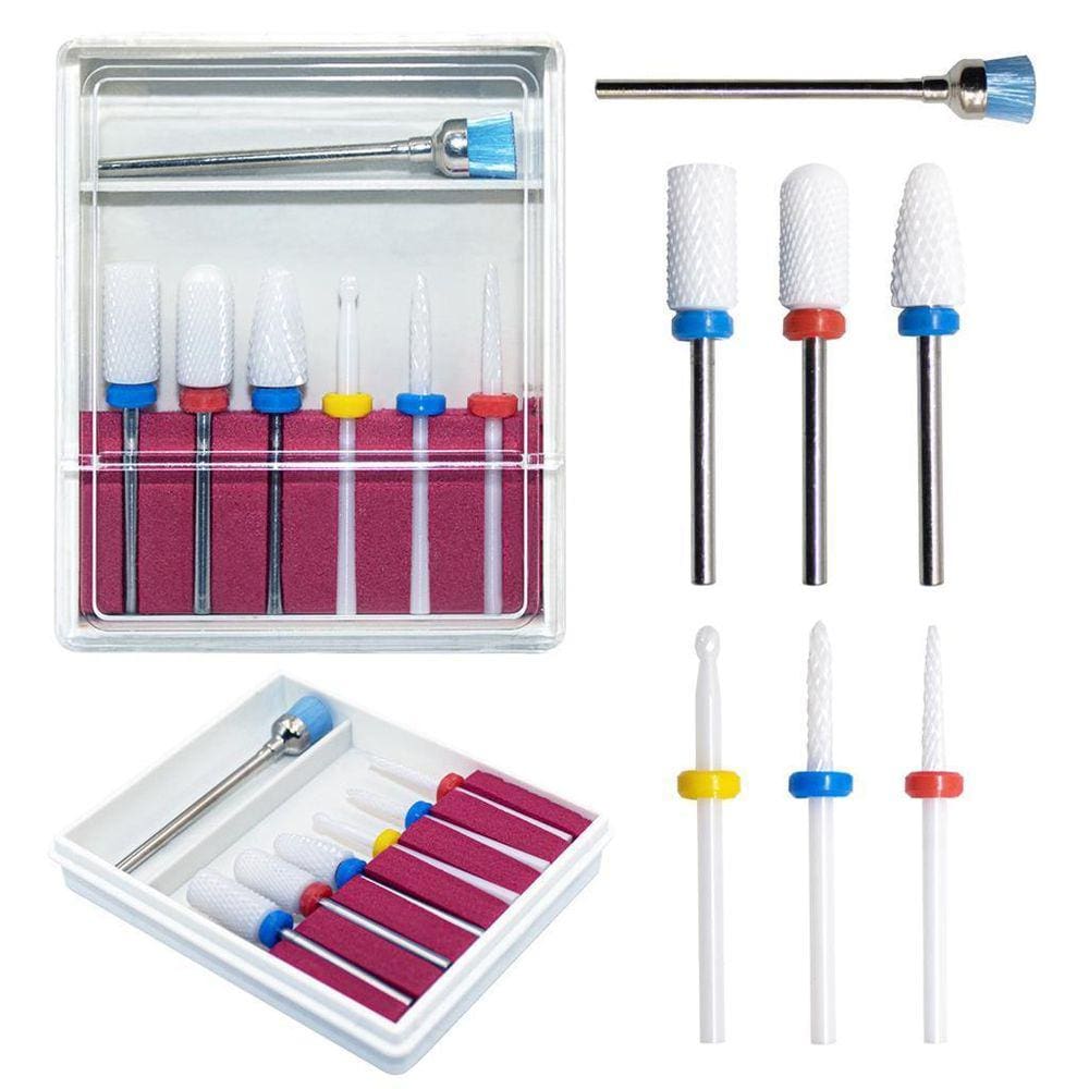 Kit 6 Brocas De Cerâmica 1 De Limpeza Unhas Gel Profissional