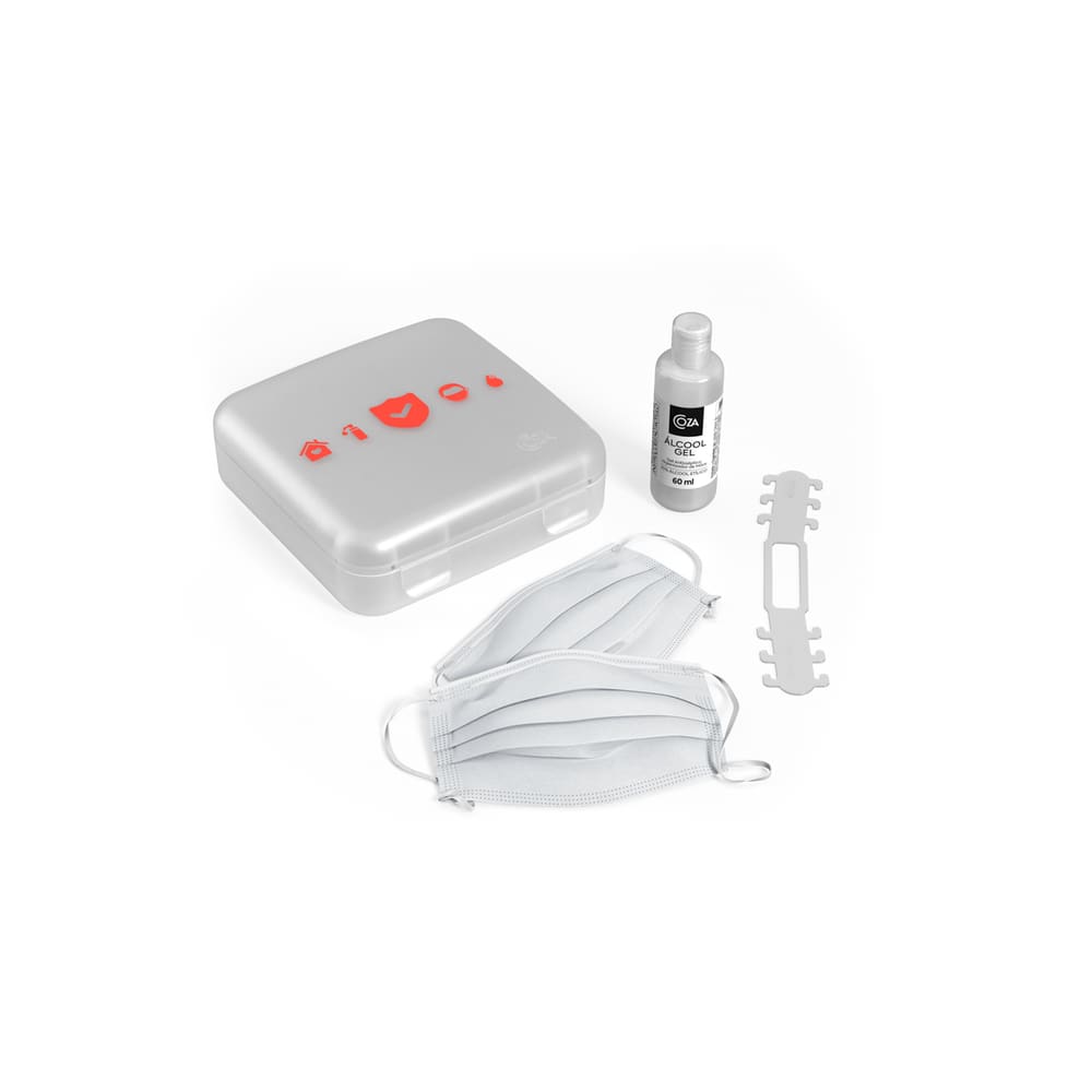 Kit Proteção Pessoal Coza Máscara e Porta Álcool em Gel Natural