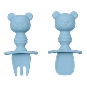 Kit Talheres Infantil em Silicone Ursinho - Azul - Buba