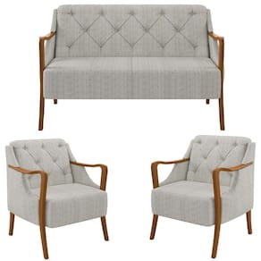Kit Namoradeira 135cm e 2 Poltronas Decorativas Capitonê Lapa M22 Linho Cru - Mpozenato