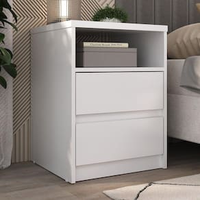 Mesa de Cabeceira 2 Gavetas 1 Nicho 100% MDF Gales Mambel Branco